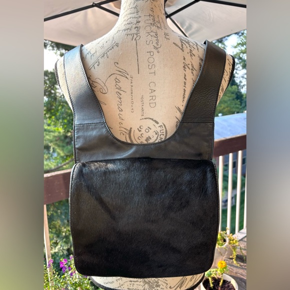 Kenneth Cole Leather Backpack with Faux Hair Soft FlapLike New